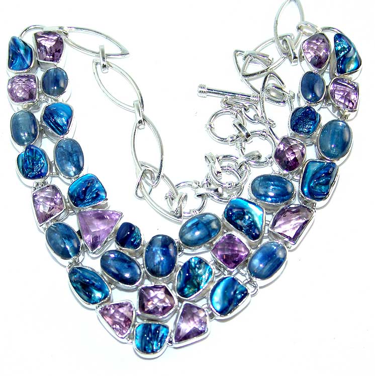Blue Biwa Pearl Necklace and Amethyst