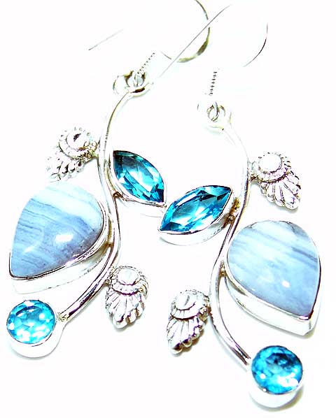 Lace agate blue topaz earrings